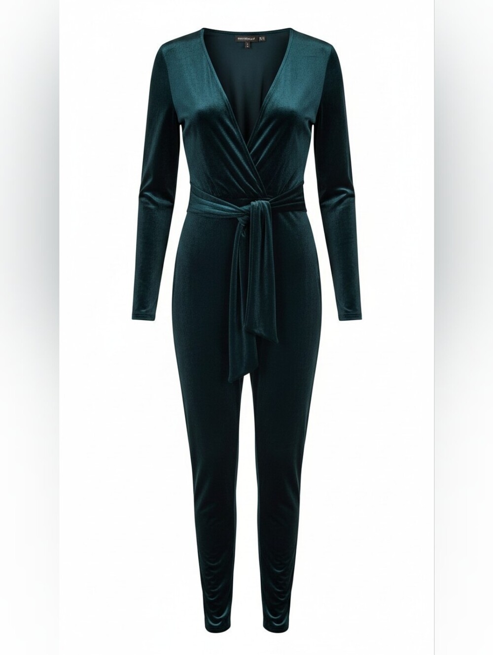 PrettyLittleThing Emerald Green Velvet Wrap Jumpsuit US 6